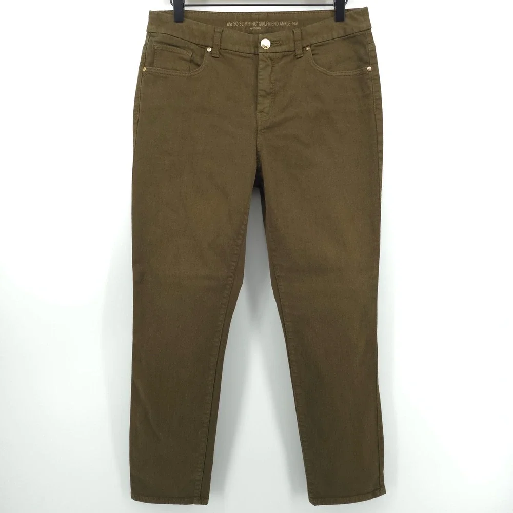 Chico's Women Jeans So Slimming Girlfriend Ankle 0.5 (US 6) Olive‎ Green